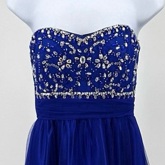 Bee Darlin Royal Blue Formal Gown Jewel/Sequin Sz 7/8 Strapless Prom/Wedding - Picture 5 of 7